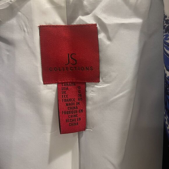 JS Collections Womens Kimono Style Silk Jacket Blue/White Paisley/Floral - Picture 2 of 3